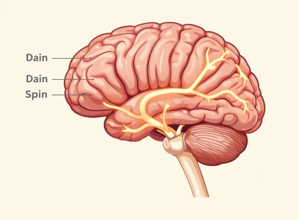 Illustration of the human nervous system and brain showing how pain signals travel